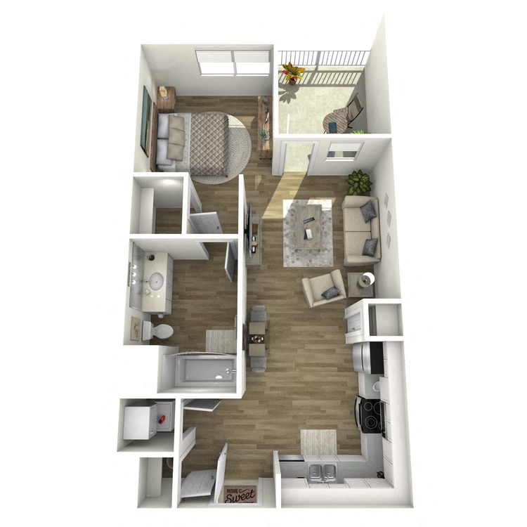 Floor plan for studio, 1 bath, 612 sqft